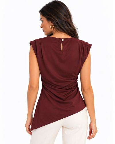 Blusa Drapeada Hombreras Vino – de espalda