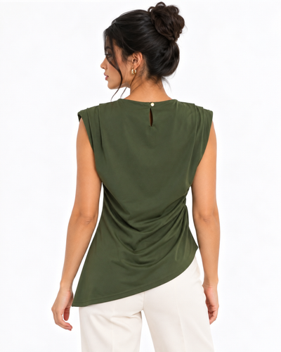 Blusa Drapeada Hombreras Olivo – de espalda