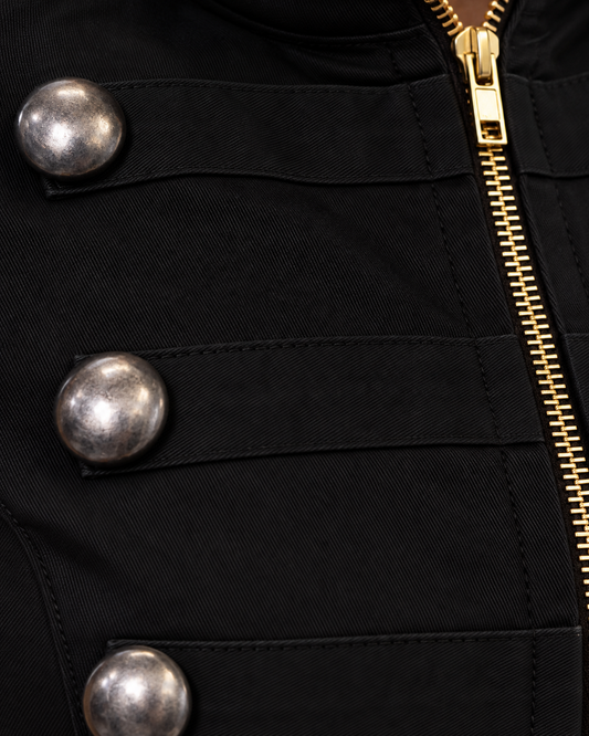 Blusa Militar Botones Metálicos Negro – detalle de tela