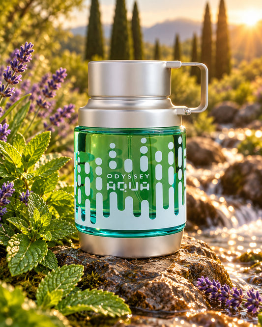 Odyssey Aqua Eau de Parfum de Armaf – paisaje inspirado en sus notas