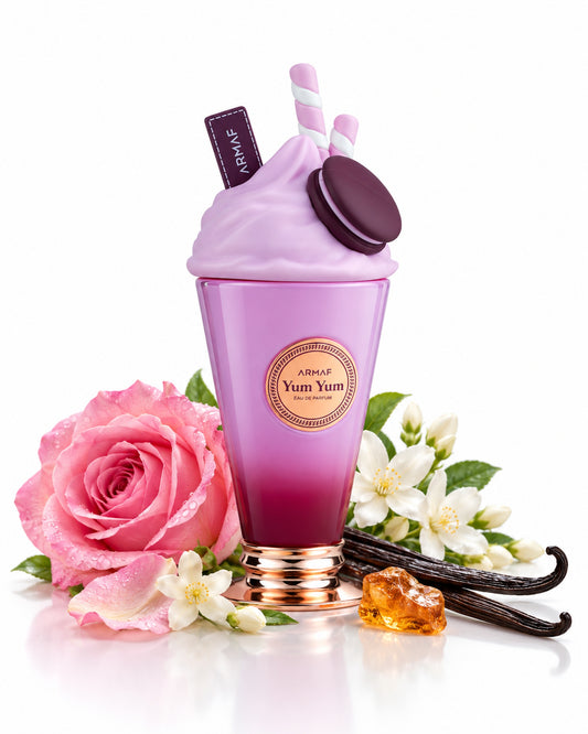 Yum Yum Eau de Parfum de Armaf – frasco con sus notas: rosa, vainilla, flores blancas