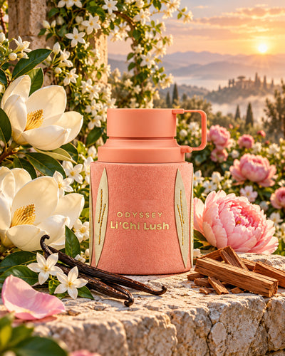 Odyssey Li'chi Lush Eau de Parfum de Armaf – paisaje inspirado en sus notas