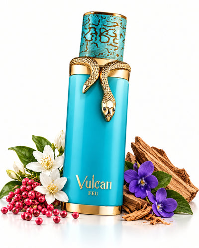 Vulcan Feu Extrait de Parfum de French Avenue – frasco con sus notas: pimienta rosa, jazmín, violeta