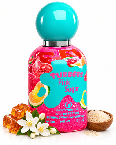 Tubbees Pink Sugar Eau de Parfum de Grandeur – frasco con sus notas: caramelo, flores blancas, arroz