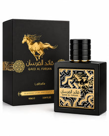 Qaed Al Fursan Eau de Parfum de Lattafa – frasco con caja