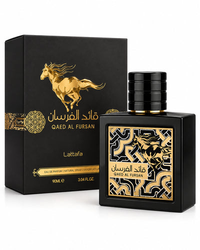 Qaed Al Fursan Eau de Parfum de Lattafa – frasco con caja