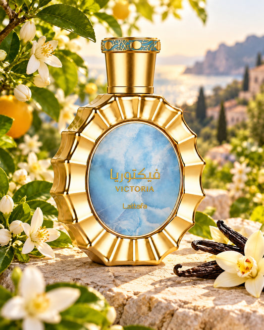 Victoria Eau de Parfum de Lattafa – paisaje inspirado en sus notas
