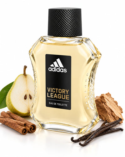 Victory League Eau de Toilette de Adidas – frasco con sus notas: pera, canela, vainilla