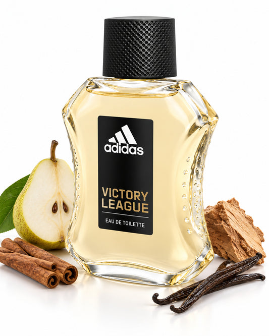 Victory League Eau de Toilette de Adidas – frasco con sus notas: pera, canela, vainilla