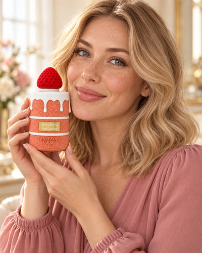 Strawberry Tres Leches Eau de Parfum de Arabiyat – modelo con el perfume