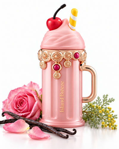 Island Breeze Eau de Parfum de Armaf – frasco con sus notas: rosa, davana, vainilla