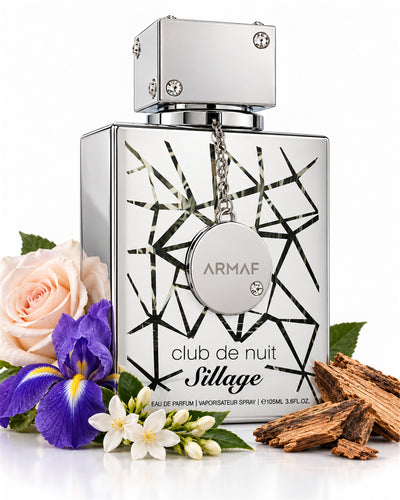 Club de Nuit Sillage Eau de Parfum de Armaf – frasco con sus notas: rosa, iris, jazmín