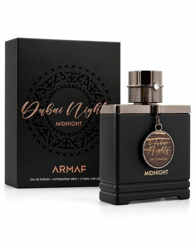 Dubai Nights Midnight Eau de Parfum de Armaf – frasco con caja