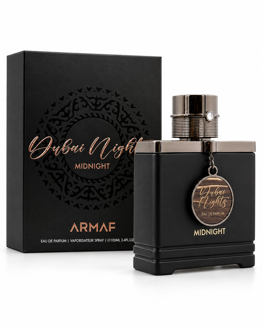 Dubai Nights Midnight Eau de Parfum de Armaf – frasco con caja