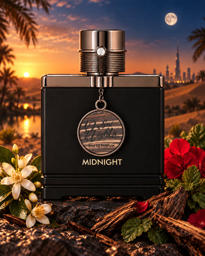 Dubai Nights Midnight Eau de Parfum de Armaf – paisaje inspirado en sus notas