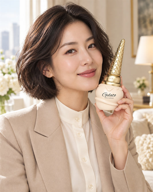 Gelato Viva La Vanilla Eau de Parfum de Amaran – modelo con el perfume