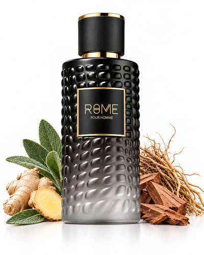 Rome Pour Homme Eau de Parfum de Bharara – frasco con sus notas: especias, jengibre, salvia