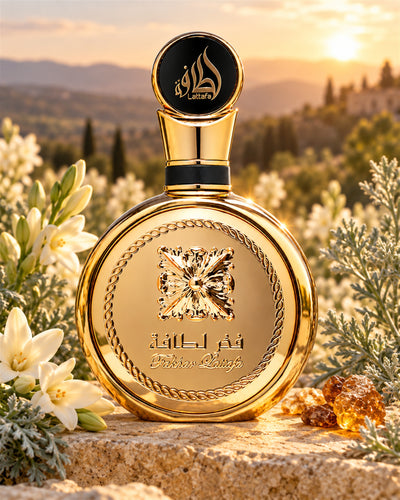 Fakhar Extrait Eau de Parfum de Lattafa – paisaje inspirado en sus notas