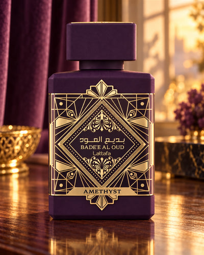 Badee Al Oud Amethyst Eau de Parfum de Lattafa – ambientación