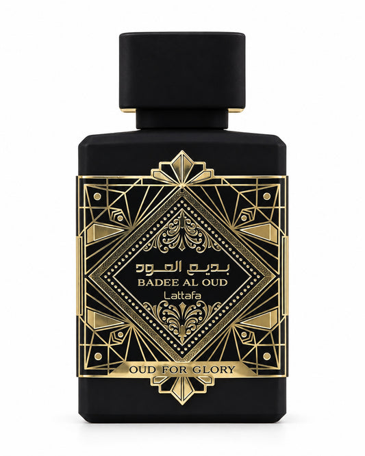 Badee Al Oud For Glory Eau de Parfum de Lattafa – frasco de frente