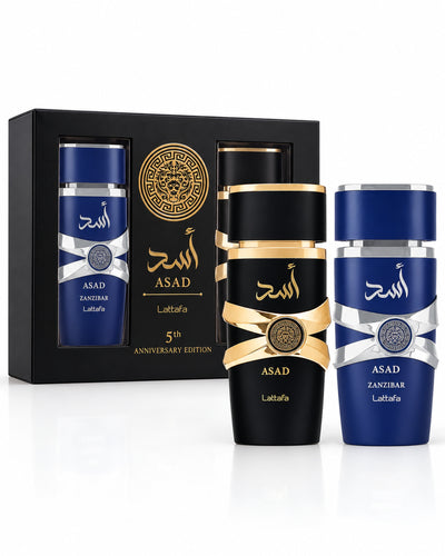 Asad 5th Anniversary Eau de Parfum de Lattafa – frasco con caja