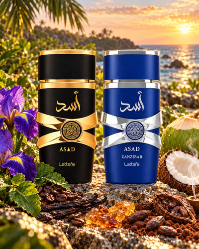 Asad 5th Anniversary Eau de Parfum de Lattafa – paisaje inspirado en sus notas