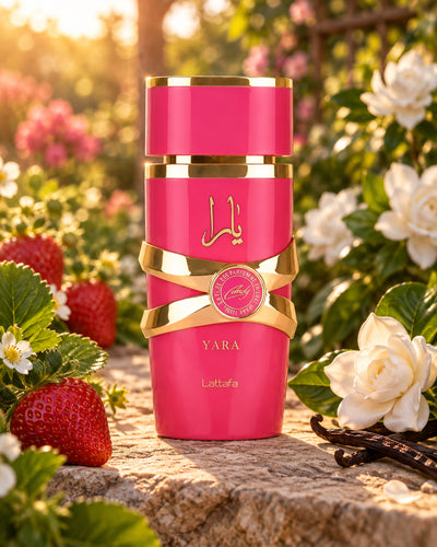 Yara Candy Eau de Parfum de Lattafa – paisaje inspirado en sus notas