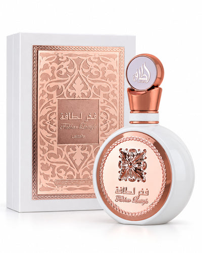 Fakhar Women Eau de Parfum de Lattafa – frasco con caja