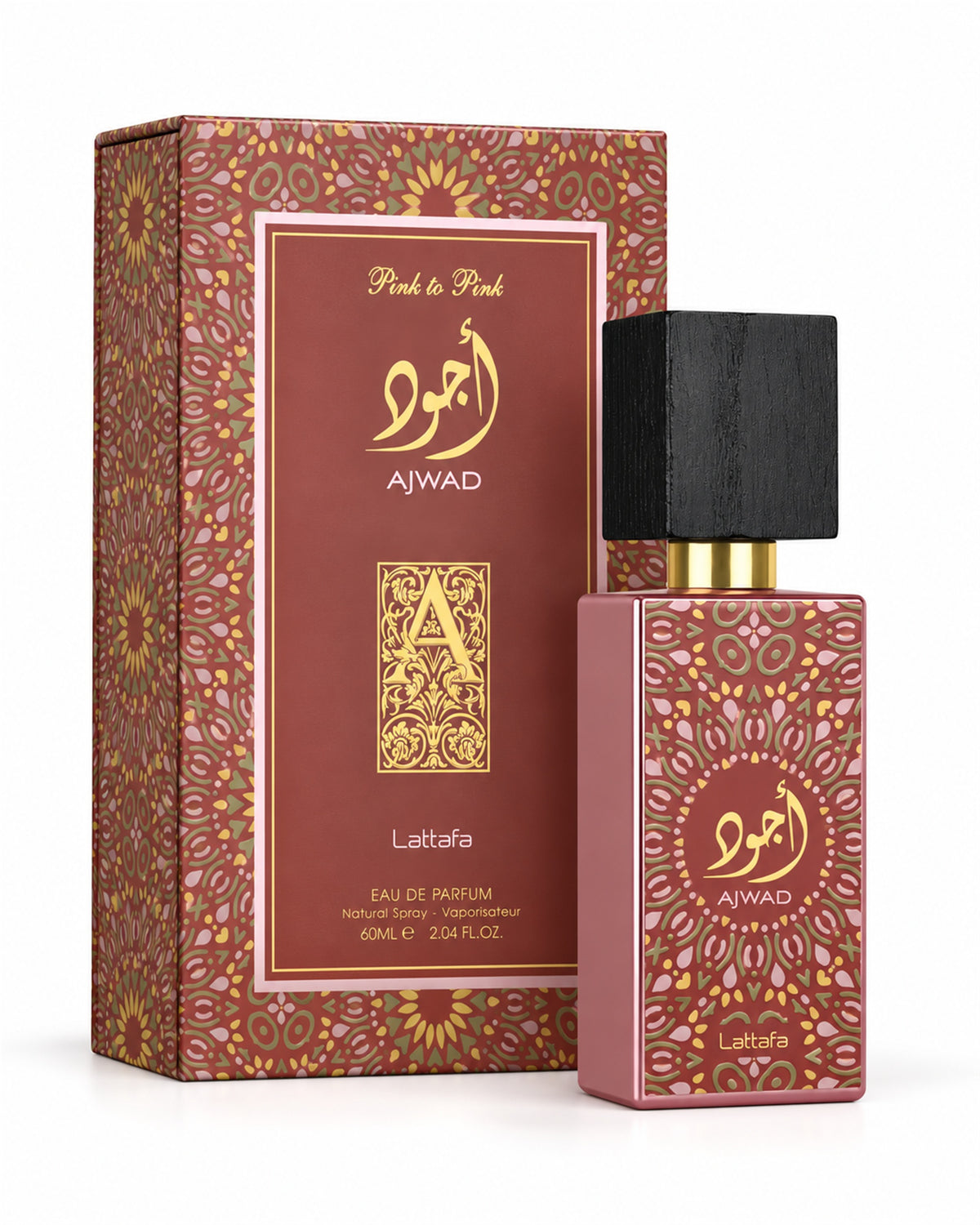 Ajwad Pink To Pink Eau de Parfum de Lattafa – frasco con caja