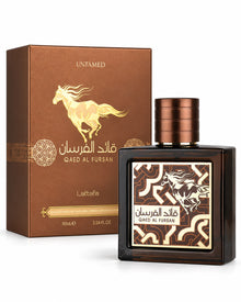 Qaed Al Fursan Untamed Eau de Parfum de Lattafa – frasco con caja