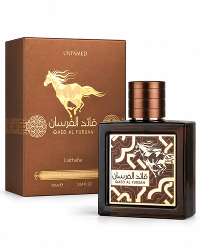 Qaed Al Fursan Untamed Eau de Parfum de Lattafa – frasco con caja
