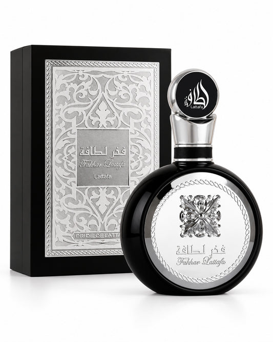 Fakhar Spray Eau de Parfum de Lattafa – frasco con caja