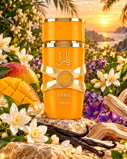 Yara Tous Eau de Parfum de Lattafa – paisaje inspirado en sus notas