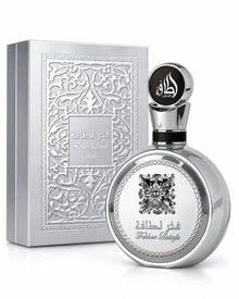 Fakhar Platin Eau de Parfum de Lattafa – frasco con caja