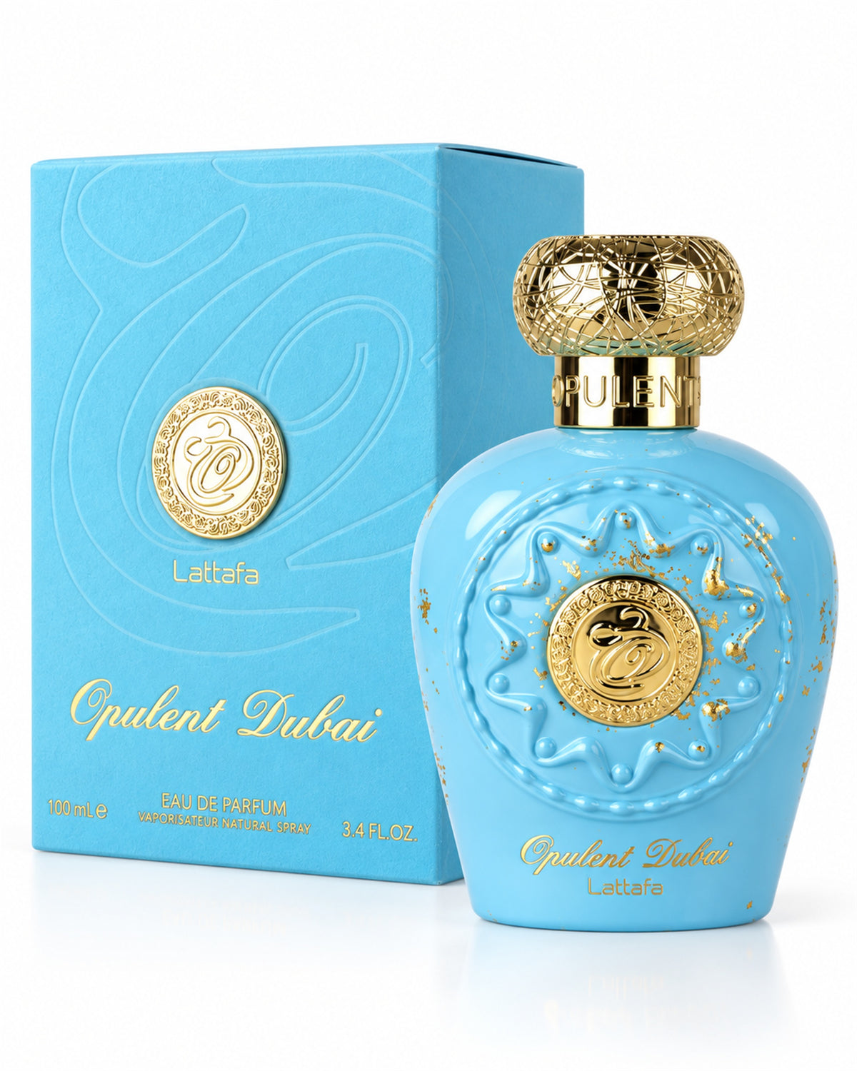 Opulent Dubai Eau de Parfum de Lattafa – frasco con caja