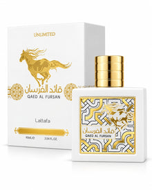 Qaed Al Fursan Unlimited Eau de Parfum de Lattafa – frasco con caja