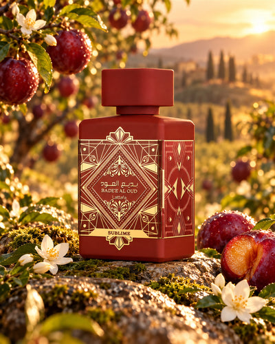 Badee Al Oud Sublime Eau de Parfum de Lattafa – paisaje inspirado en sus notas