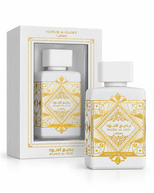Badee Al Oud Honor & Glory Eau de Parfum de Lattafa – frasco con caja