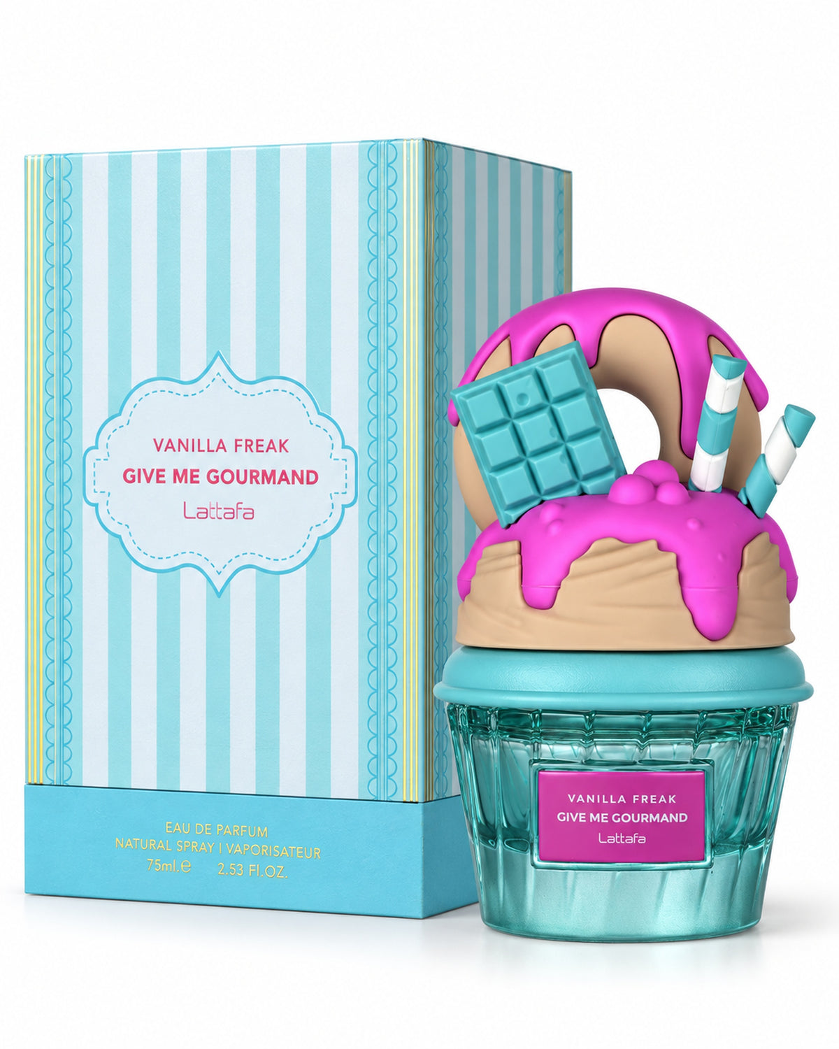 Vanilla Freak Eau de Parfum de Lattafa – frasco con caja