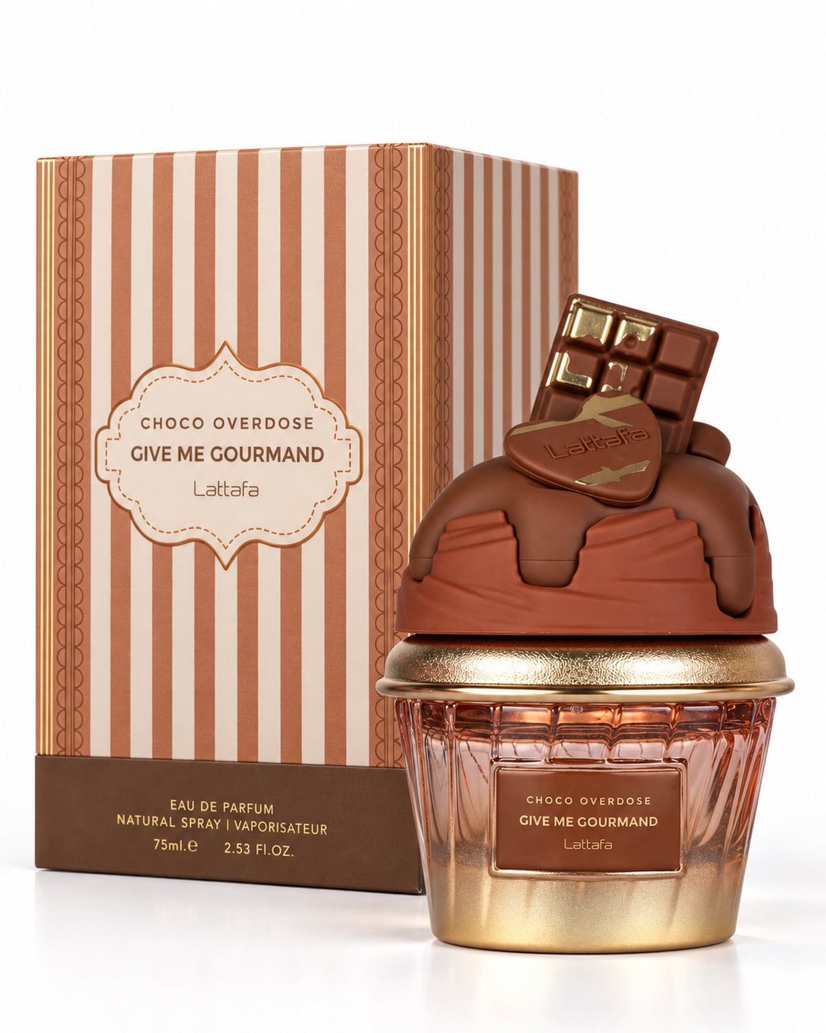 Choco Overdose Eau de Parfum de Lattafa – frasco con caja