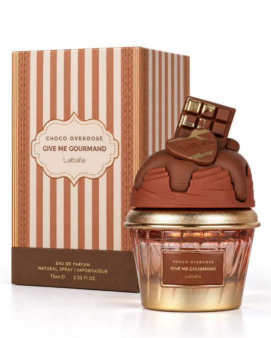 Choco Overdose Eau de Parfum de Lattafa – frasco con caja