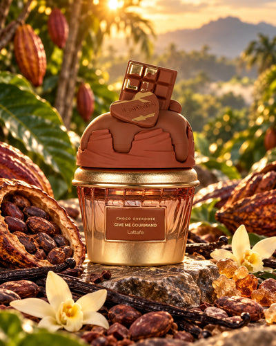 Choco Overdose Eau de Parfum de Lattafa – paisaje inspirado en sus notas