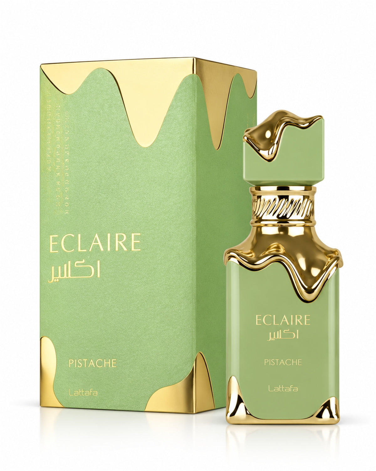 Eclaire Pistache Eau de Parfum de Lattafa – frasco con caja