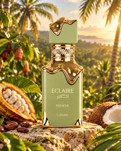 Eclaire Pistache Eau de Parfum de Lattafa – paisaje inspirado en sus notas