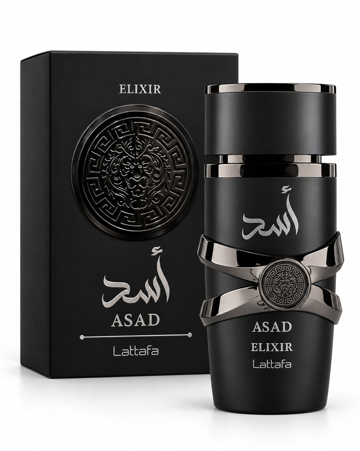 Asad Elixir Eau de Parfum de Lattafa – frasco con caja