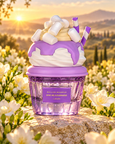 Mallow Madness Eau de Parfum de Lattafa – paisaje inspirado en sus notas