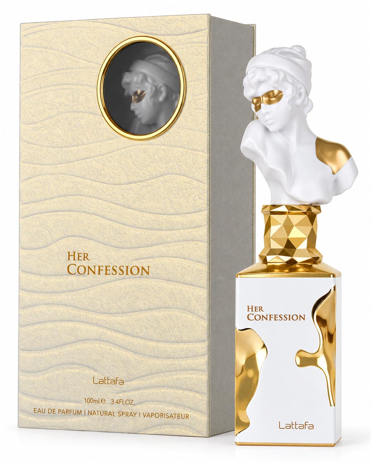 Her Confession Eau de Parfum de Lattafa – frasco con caja