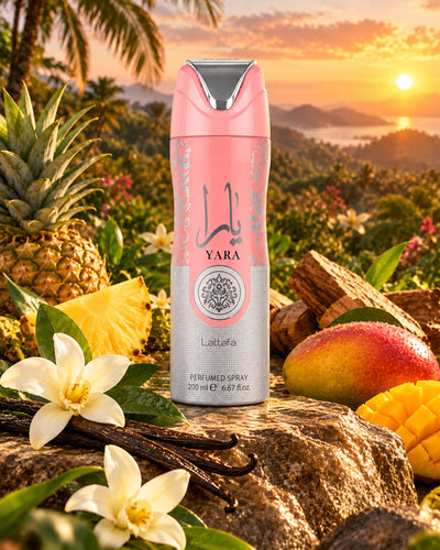 Yara Body Spray de Lattafa – paisaje inspirado en sus notas