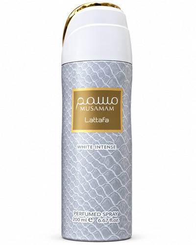 Musamam White Intense Body Spray de Lattafa – frasco de frente