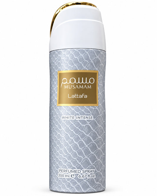 Musamam White Intense Body Spray de Lattafa – frasco de frente